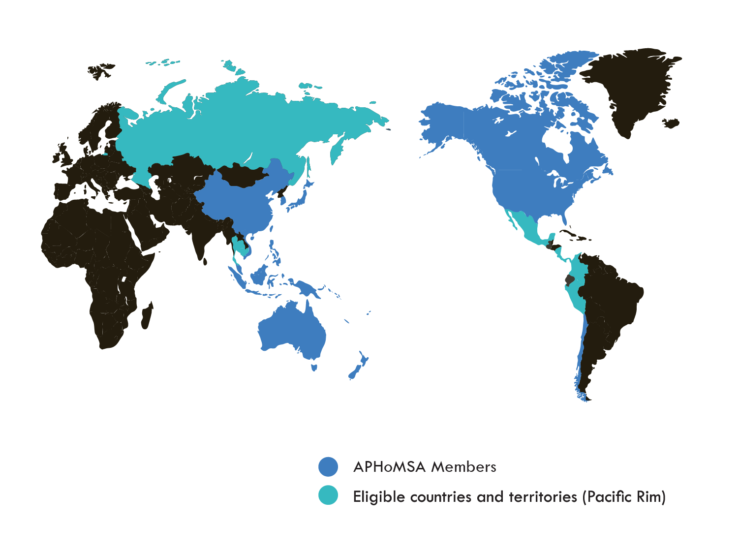 Map of APHoMSA Members (as listed), and eligible Members (countries and territories located on the Pacific Rim).